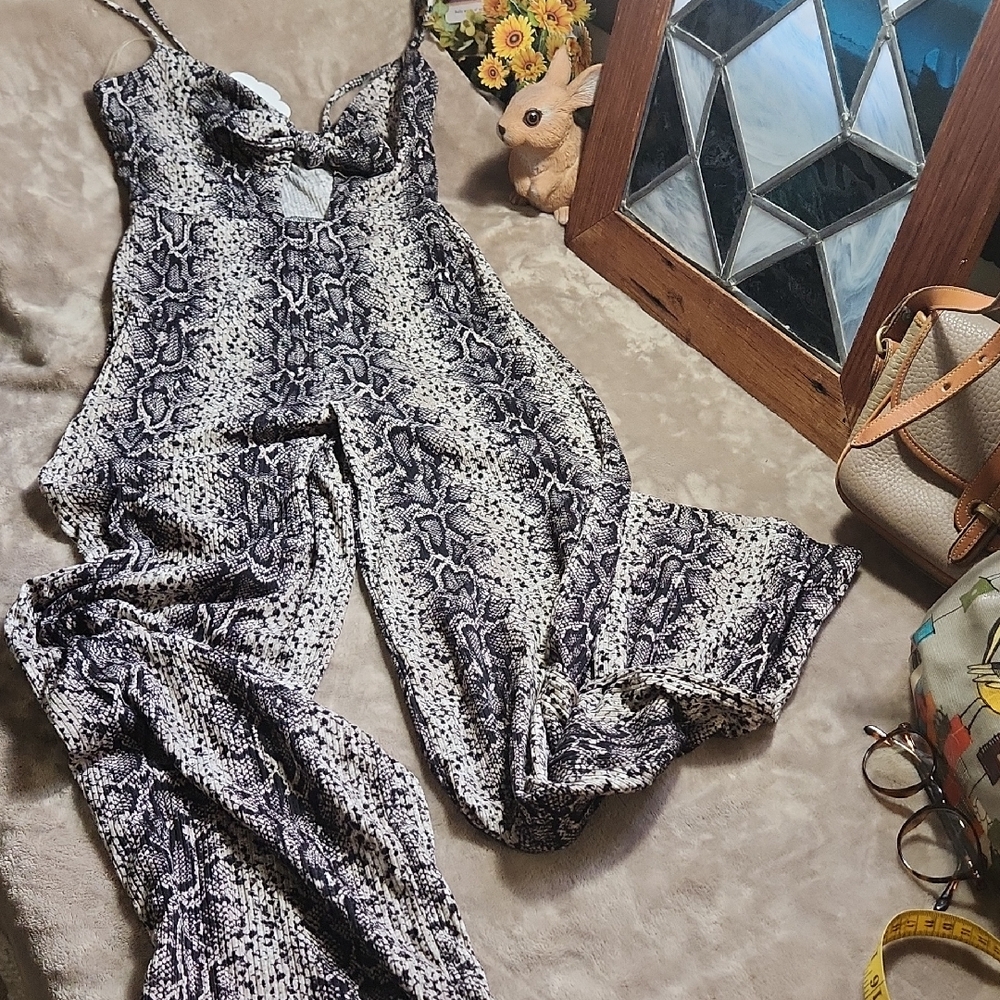 Blue Blush Snakes Skin Print Jumpsuit